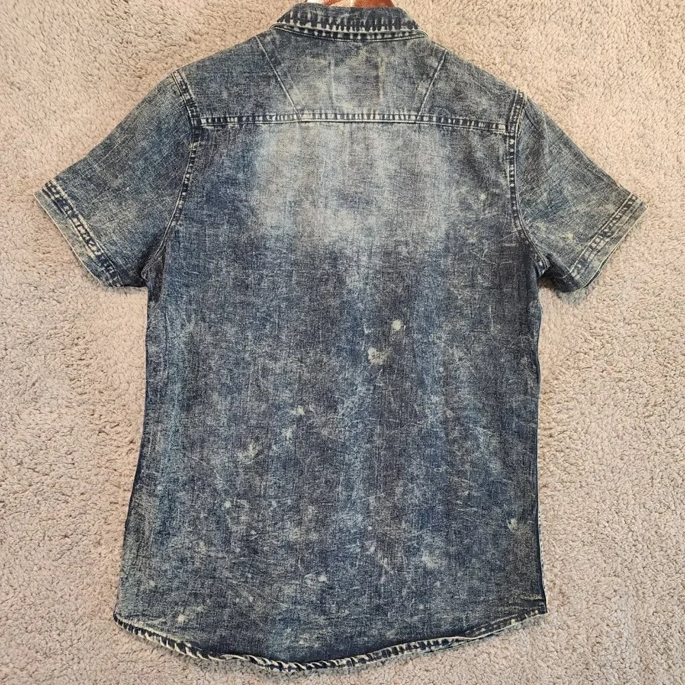 Rok Shirt Mens Size Small Blue Button Up Short Sleeve Y2K Retro Denim - Picture 5 of 7